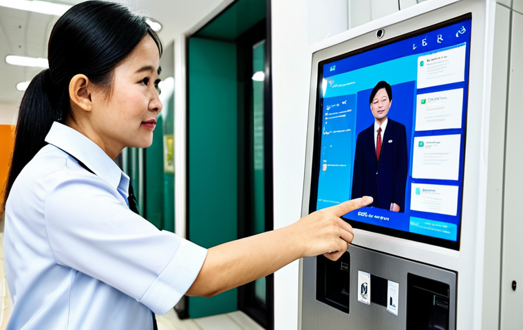 **Prompt 1:** A diverse group of Vietnamese citizens of various ages, fully clothed in appropriate, modest attire, interacting seamlessly with user-friendly digital public service kiosks in a modern, brightly lit government service center in Vietnam. A professional Vietnamese public service officer, fully clothed in a neat uniform, stands nearby, offering assistance with a reassuring, natural pose. The environment is clean, efficient, and welcoming, reflecting a commitment to transparency and accessible digital services. Professional photography, high resolution, natural lighting, perfect anatomy, correct proportions, well-formed hands. Safe for work, appropriate content, fully clothed, modest clothing, professional, family-friendly.