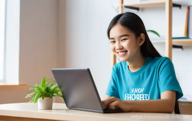 소비자 피해 예방 캠페인 성공 사례 - **Prompt 1: Empowered Teenager Learning Online Consumer Rights**
"A vibrant, cheerful Vietnamese...