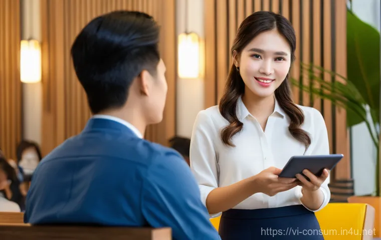 소비자 불만 처리 서비스 개선 방법 - **Prompt:** A modern, clean customer service center in Vietnam. A Vietnamese female customer, dresse...