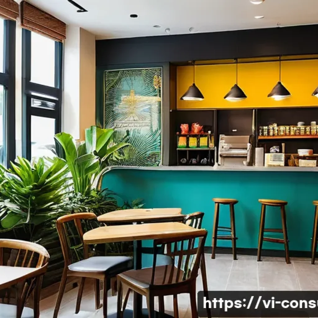 소비자중심 경영 인증 과정 소개 - **Prompt:** A bustling, modern Vietnamese coffee shop with a diverse group of customers, including y...