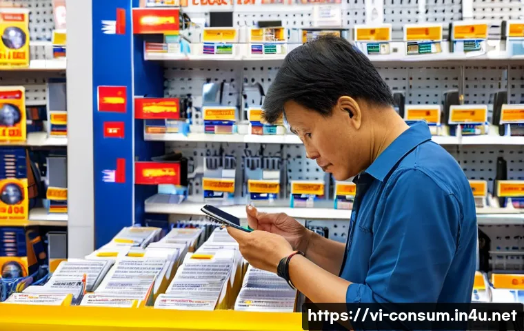 소비자 피해 예방과 분쟁 해결법 - A detailed scene of a Vietnamese consumer carefully reading a product warranty card and contract ter...