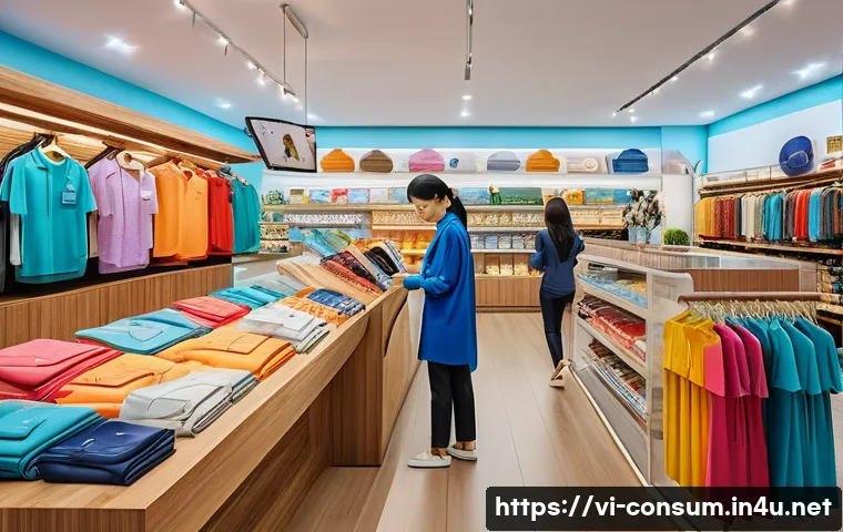 소비자중심 경영 성과 사례 연구 - A vibrant Vietnamese retail store interior bustling with diverse customers shopping fashion apparel,...